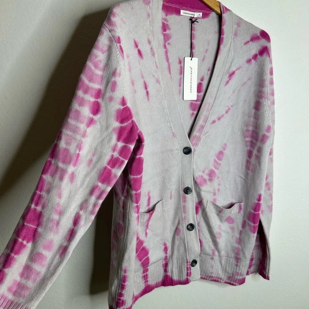 NWT Unsubscribed 100% Cashmere Pink Tie Dye Button Down Boyfriend Cardigan